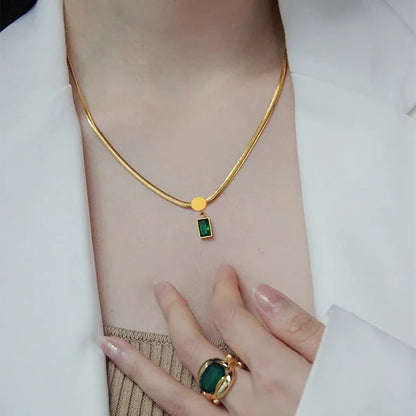 Emerald green herringbone necklace